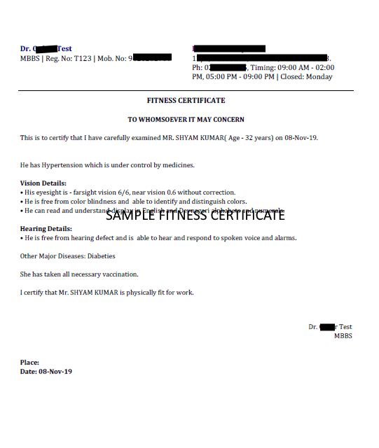 Prescription Format Fitness Certificate