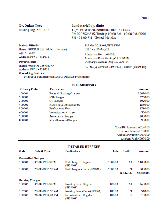 Hospital Management System Hospital Bill