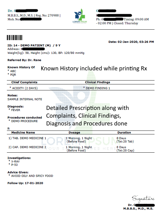 Prescription Format English Detailed Rx