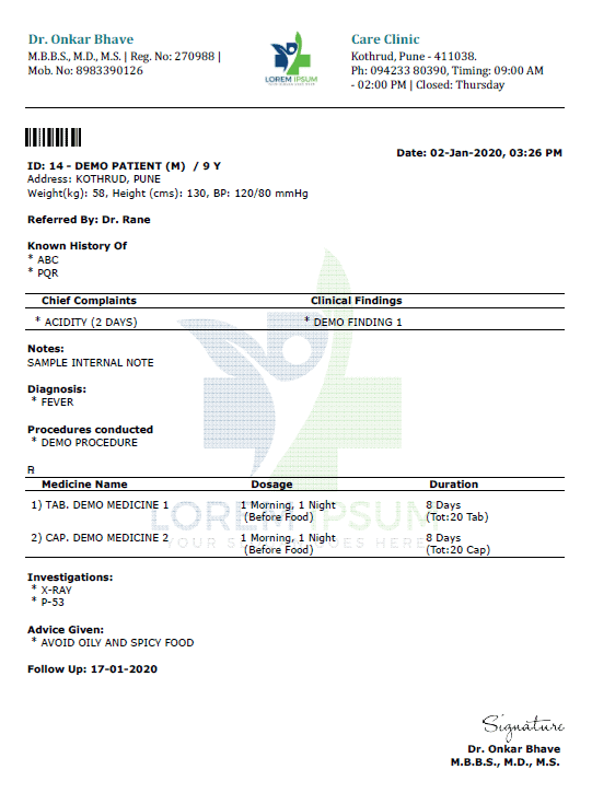 Prescription Format English Detailed Rx